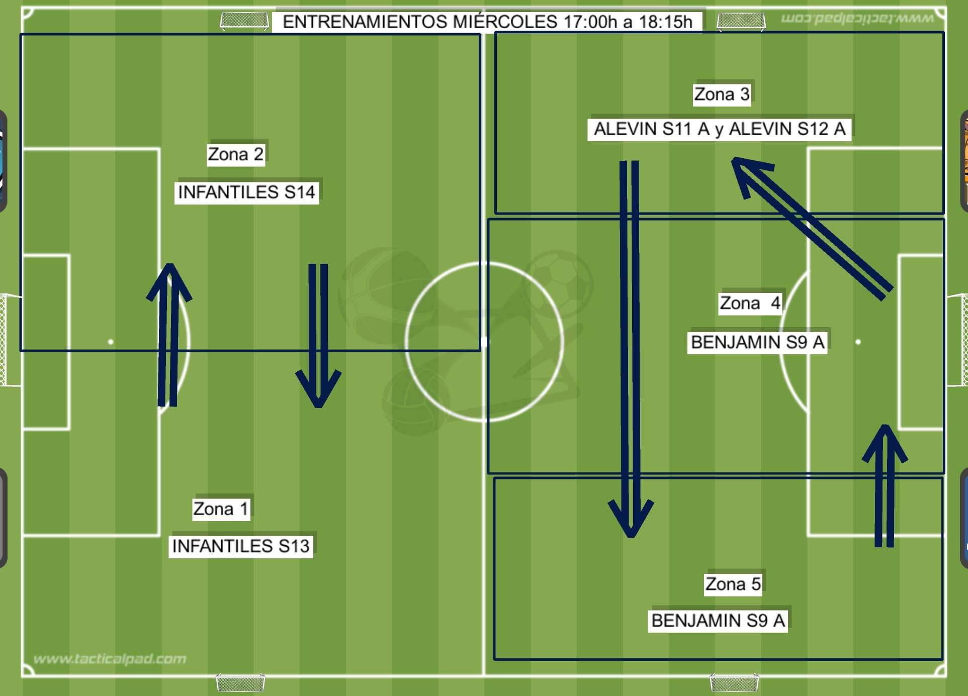 Espais d'entrenament de dimecres a les 17:00